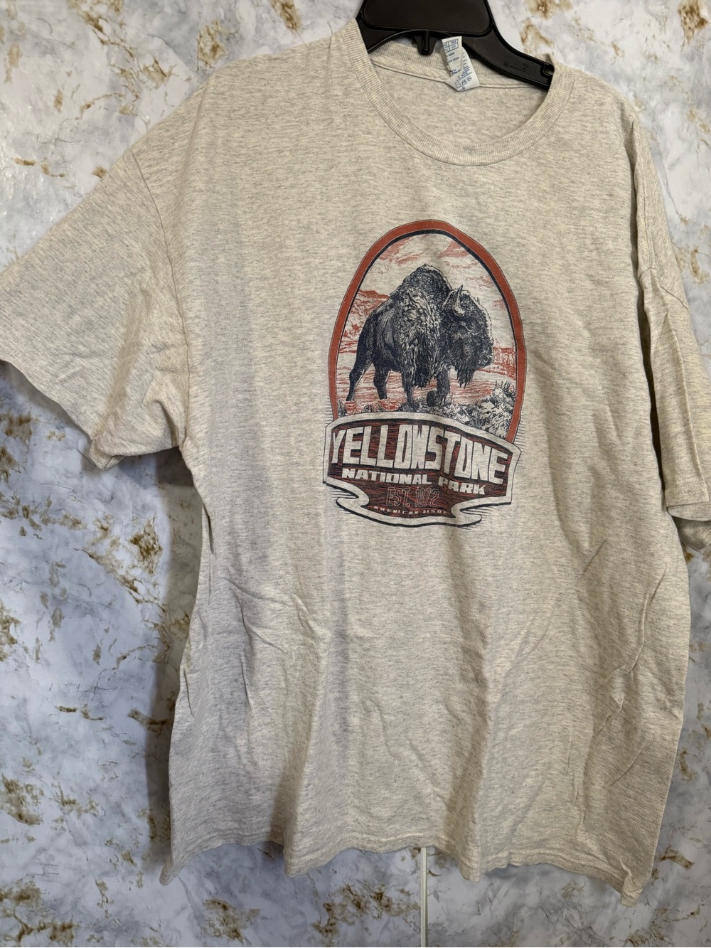 Delta Pro Weight Crewneck Tee - Oatmeal Heather with Red & Blue Logo